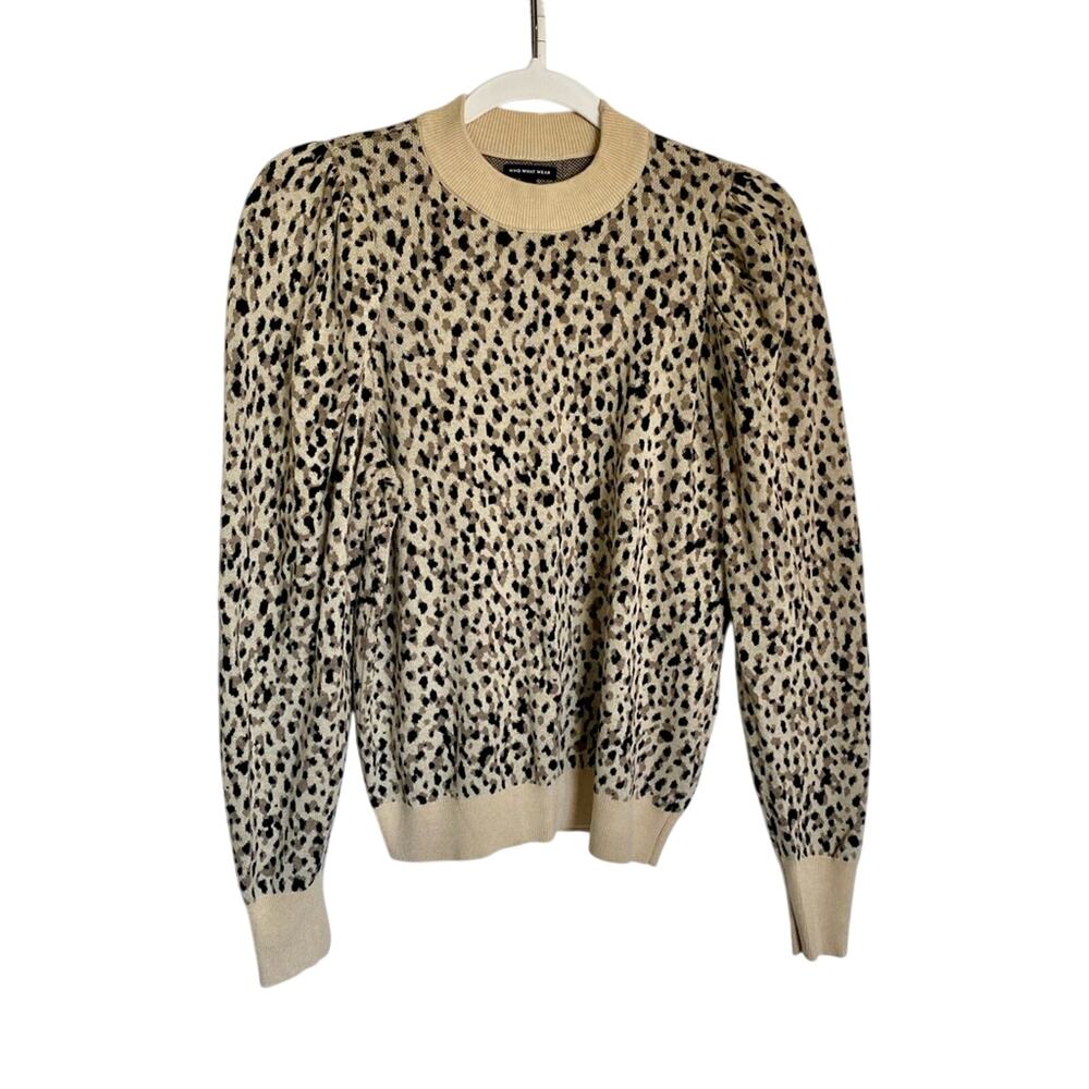 Who What Wear Target Shadow Leopard Boho Prep Casual Crewneck Pullover Sweater